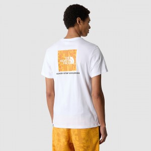 The North Face Redbox T-Shirt Tnf White - Summit Gold Irregular Geometry Print | DFXOGC-609