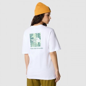 The North Face Relaxed Redbox T-Shirt Tnf White - Misty Sage Irregular Geometry Print | TNSFZG-674