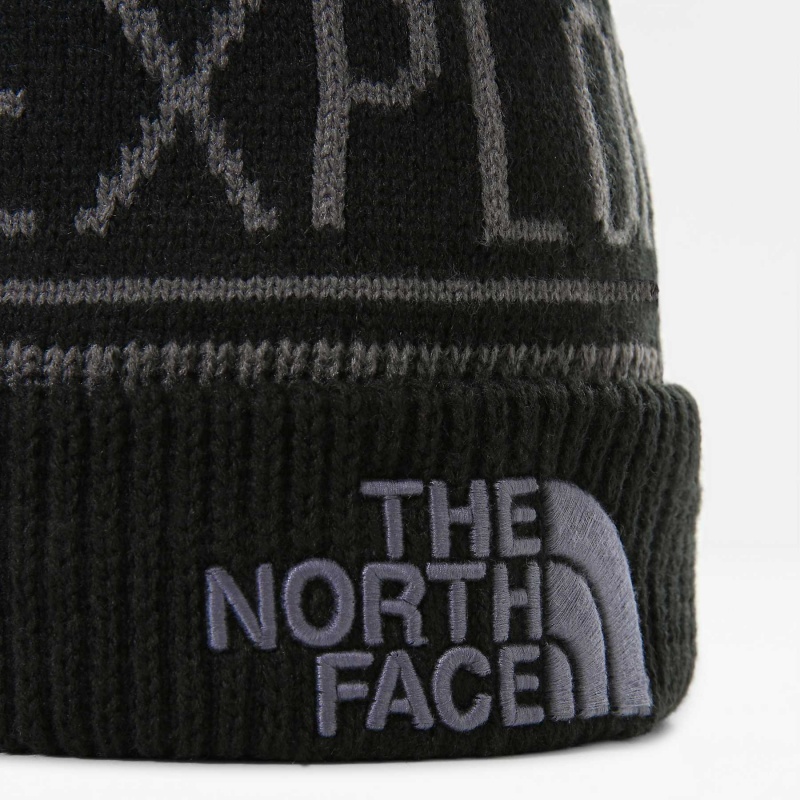 The North Face Retro TNF Pom Beanie Vanadis Grey - Tnf Black | FYPSDK-572